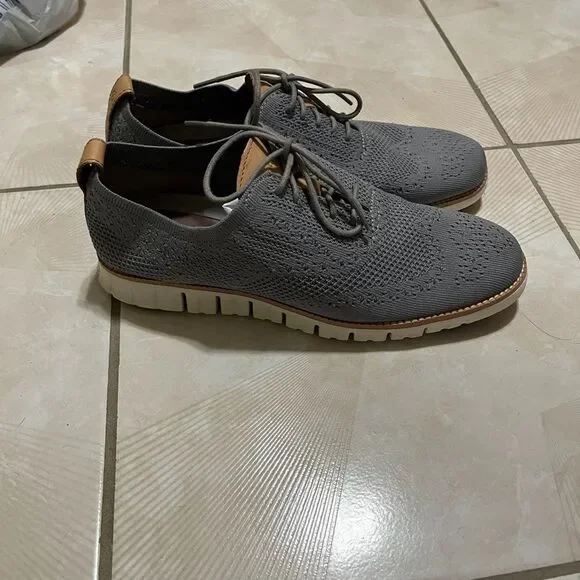 Cole Haan Mens Size 8.5 Gray Knit Wingtip Oxford Shoes - Picture 3 of 4